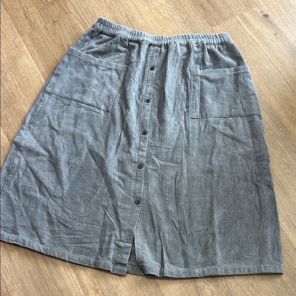Gray Button-Front Corduroy Women's Skirt